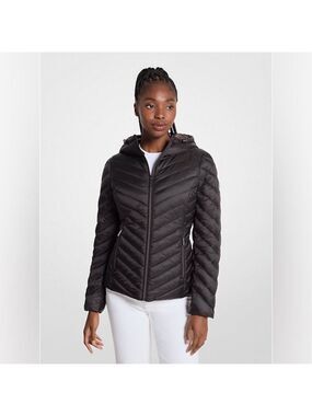 NWT Michael Kors Chevron Logo Print Quilted Nylon Reversible Jacket Size L